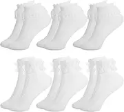 Zuimei 6 Pairs Girls Frilly Socks White Lace Ankle Socks Cotton Ruffled Trim School Socks Cute Princess Dress Dance Socks