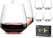 Stemless Wine Glasses Set of 6-13.5oz，Hand Blown Crystal Red White Wine Glasses - Unique gifts for him/her for wedding, birthday, Christmas, father's day, anniversary - clear.