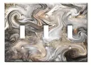 Triple Gang Toggle Switch/Wall Plate - Grey and Brown Swirl Marble granite print