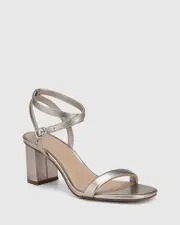 Carelinah Pewter Metallic Leather Block Heel Sandal