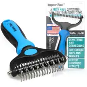 Pet Grooming Brush - Double Sided Shedding, Dematting Undercoat Rake for Dogs