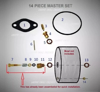 LME Carburetor Kit TECUMSEH Wisconsin 10, 12hp Engine 12D TRA 12A L97 L104 L106