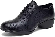 [ZHENSI] Ballroom Dance Shoes for Women Leather Lace-Up Latin Salsa Shoes Low Heel Non-Slip for Party Stage