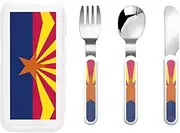 Arizona State Flag 3 Piece Set For Camping Stainless Steel Flatware, Spoon, Fork, Knife, Ideal For Outdoor