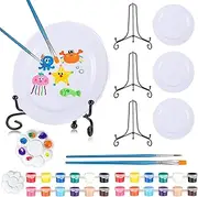 SPEDANSS 4 Set Acrylic Paint Kits,Kids Painting Set with 4 Painting Plastic Canvas Panels 4 Metal Mini Easel 12 * 2 Colors 4 Brushes 2 Palettes Mini Paint Set for Kids Adults Artists and Beginners