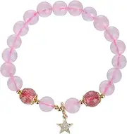 [QSAENHA] Rose Quartz Bracelet Rhinestone Star Charm Crystal Bracelet Pink Feng Shui Wealth Bracelet Strawberry Quartz Spacer Chakra Natural Stone Amulet Luxurious Vacation Metaphysical Jewelry Girl/2199