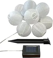 Lumabase Solar Powered String Lights with 10 Nylon Lanterns - White