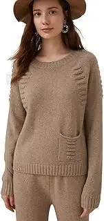 [ZHILI] Winter Round Neck Pullover Pocket Cashmere Jumper Sweater for Womens