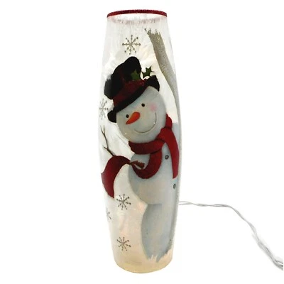 Stony Creek Decorative Lighted Glass Top Hat Snowman Birch Tree 12" Vase ELC09C