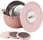 4-1 Colander with Mixing Bowl Set Stainless Steel Strainers and Colanders with 3 Replaceable Cutters Rice Strainer for Kitchen Veggies Washing, Slicing, Kneading