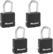 Master Lock Weatherproof Padlock 4 Pack Black Keyed Alike for Outdoor Use