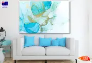 Blue Green & Gold Abstract Design Wall Canvas Home Decor Australian Made Quality