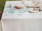 Printed Textured Fabric Tablecloth, 60" Round, NAUTICAL, SEALIFE, OCEANSIDE, BM