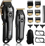 SUPRENT Professional Hair Clippers for Men - Hair Cutting Kit & Zero Gap T-Blade Trimmer Combo - Cordless Barber Clipper Set with LED Display (Black)