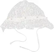 [Kisangel] Princess Bonnet with Lace Brim Elegant Eyelet Cotton Hat for Handmade Sun Protection Beanie for Ceremonies Special Occasions White