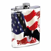American Flag D16 Flask 8oz Stainless Steel Hip Drinking Whiskey