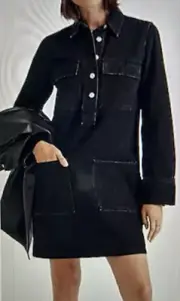 Madewell Womens Popover Mini Patch Pocket Clean Black Denim Shirtdress Size S