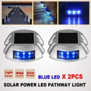 2x Blue LED Solar Driveway Light Garden Pathway Road Dock Deck Road Stud Lamp