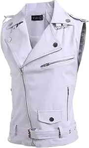 [Generic] Black Lapel Sleeveless Vests Jacket Men's Slant Zipper Switch Vest Hem Belt Adjustable Waistcoat