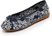 GHAKKE Women's Traditional Ethnic Style Flat Shoes Colorful Flowers Pointed Toe Slip Ons Shoes Comfortable Loafers Casual Flats Stage Performance Oriental Shoes(Dark blue,6.5)