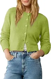 [Urban CoCo] Women's Crew Neck Cropped Cardigan Sweaters Long Sleeve Open Front Button Down Sweater Jackets