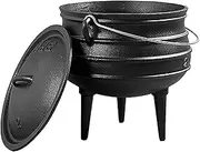 Cauldron 3L Witches Cauldron with Lid and Handle Camping Pot Cookware Dutch Oven with 3 Long Legs Cast Iron Simmer Pot for Fireplace Coal Cooking Halloween Decorations Style 2