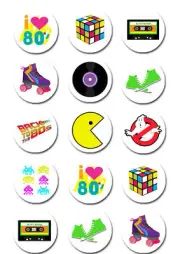 Retro 80'S Images Edible 1.5" Cupcake toppers Precut