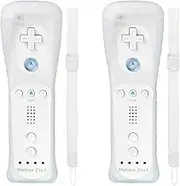 Wii Remote Controller, Wireless Game Wii Remote with Motion Plus for Nintendo Wii and Wii U, with Silicone Case and Wrist Strap (2-Pack, White)