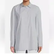 Theory Womens Blouse M/L Oversized Shirt Grey Downing Bold Stripe Cotton $325