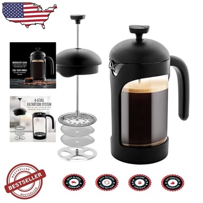 Portable 20 oz French Press Coffee Maker with Borosilicate Glass & Steel Filter