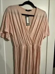 NWT boohoo Plus Angel Sleeve Wrap Maxi Dress Blush Size 16