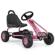 Costway Pedal Go Kart 4 Wheel Pedal Powered Ride On Toy Racer Pedal Car Pink