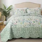 Bedspread Set - California King Quilt, 3-Piece Microfiber Bedspread Set, Green &