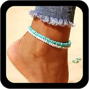 [Cybche] Boho Layered Turquoise Ankle Bracelet Layered Beads Anklet Blue White Handmade Beads Anklet Turquoise Summer Beach Anklet Jewellery For Women
