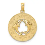 14k Yellow Gold SAINT AUGUSTINE w/Dolphins Circle Charm