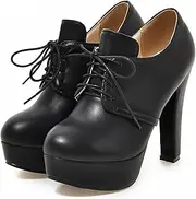 [SHEMEE] Womens Block Heel Platform Lace Up Pumps Oxford High Heels Ankle Booties Brogue Wingtip Vintage Dress Shoes