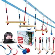 Ninja Slackline Obstacle Course for Kids 80' Feet - Monkey Bars Playground Equipment - Ninja Warrior Course with Monkey Bars for Kids - Ninja Ropes Course for Kids - with Patented Double Line Design!