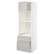METOD / MAXIMERA high cab f oven/micro w dr/2 drwrs, white/Lerhyttan light grey, 60x60x200 cm