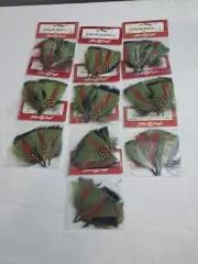 Vintage Fibre Craft Jewelry Feathers Crafting Green, Black, Red 10 Sers Of 3