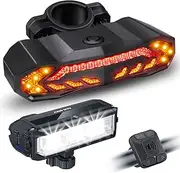 ONVIAN Rechargeable Bike Light Front and Rear Set for Night Riding, Ultra Bright Bicycle Headlight and Bike Tail Light Turn Signals with Bike Alarm, Waterproof Bike Accessories for Adult Kids Cycling