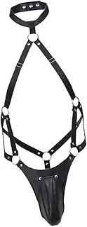 [kowaku] Men's Leather Restraint Body Harness Belt Mankini Thong Costume