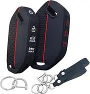 2Pcs Silicone Smart Key Fob for 2023 2024 Kia Telluride Key Fob Cover 5 Buttons (Black with Red/White)