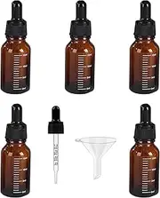 Dropper Bottles, 5Pcs Glass Droppers Bottles with 1 Funnel, Glass Eye Dropper Bottle with Graduated Pipette, Leakproof Essential Oils Dropping Bottle with Measured Droppers