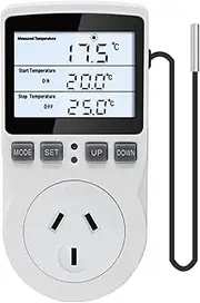 Temperature Controller Thermostat Plug Outlet 240V with 3m Sensor Probe, Temperature Control Plug Socket with Backlight Function, Heating Cooling Temperature Switch