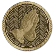 Praying Hands (To Right) Medallion for Box Cremation Urn/Flag Case - 2 Inch Diam