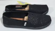 New TOMS Youth Classics Black Glimmer Sparkle Glitter Slip On Shoes Size 4.5Y