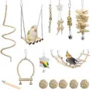 15 Packs Bird Parrot Swing Toys Birds Natural Wood Chewing Toy Standing Hangi...