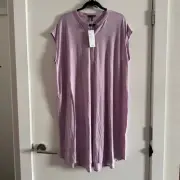 New Eileen Fisher Fine Jersey Mandarin Collar Dress Purple Half Button Sz 1X