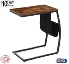 C Shape Snack Table Sofa Coffee End Bed Side Tray Laptop Desk Furniture Brown US