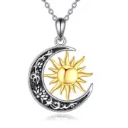 Sun and Moon Necklace 925 Sterling Silver Sun Moon Pendant Crescent Jewelry G...